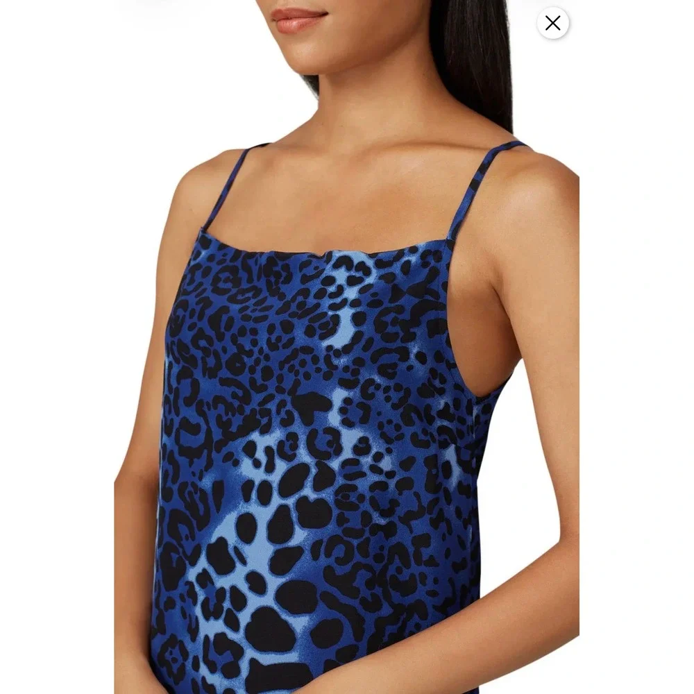 Nightcap Blue Leopard Silk Maxi Slip Dress Sleeveless Animal Print 90s Indie M - Picture 3 of 10
